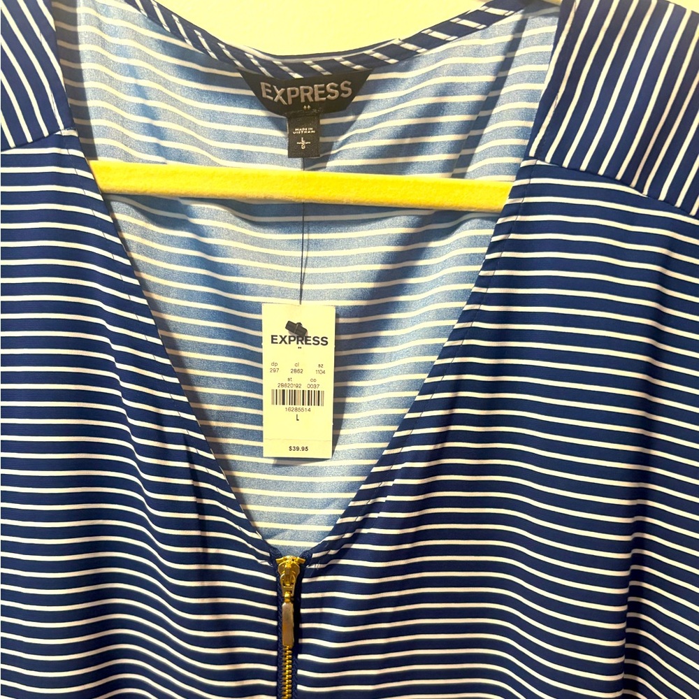 Express Navy and White Striped Blouse